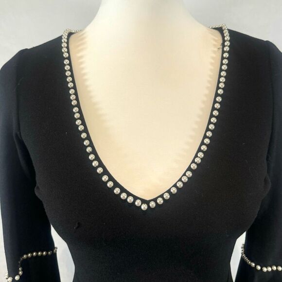 Lulu's long bell sleeve black dress with pearl details size XS - Picture 6 of 12